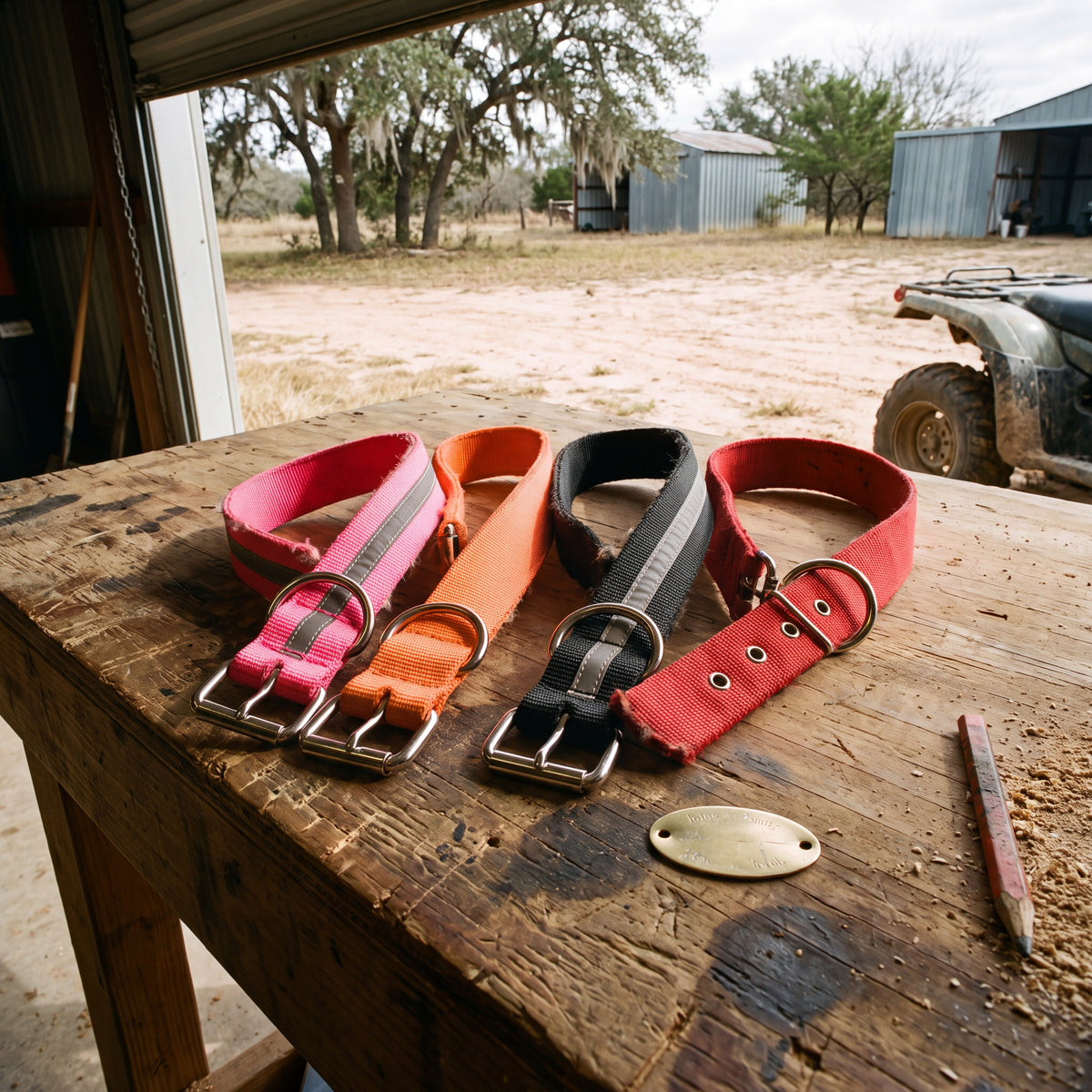 Cut collars laid out on a workbench