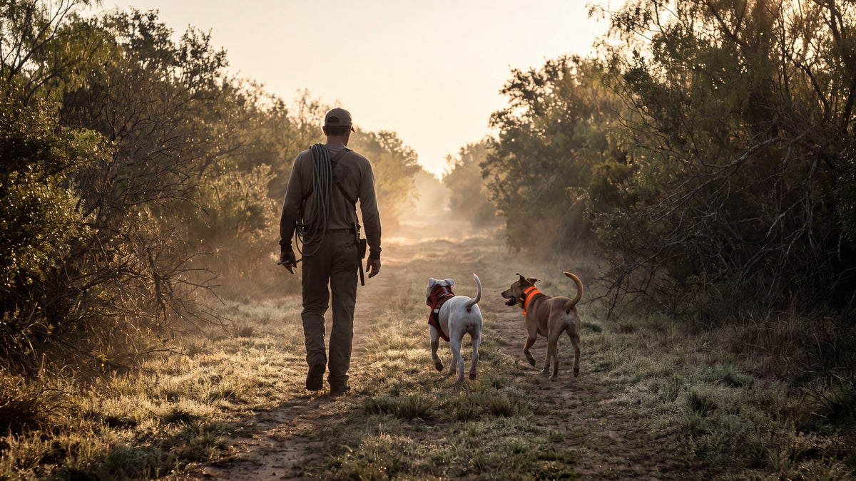 A sendero cut through south Texas brush at first light