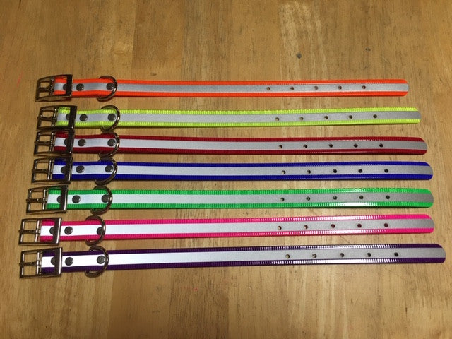 N. 3/4" REFLECTIVE DAY GLO PUPPY OR SMALL DOG COLLAR (FREE NAME TAG AT CHECKOUT)